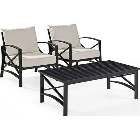 CROSLEY 3 Piece Kaplan Outdoor Seating Set with Oatmeal Cushion - Two Kaplan Outdoor Chairs, Coffee Table KO60012BZ-OL